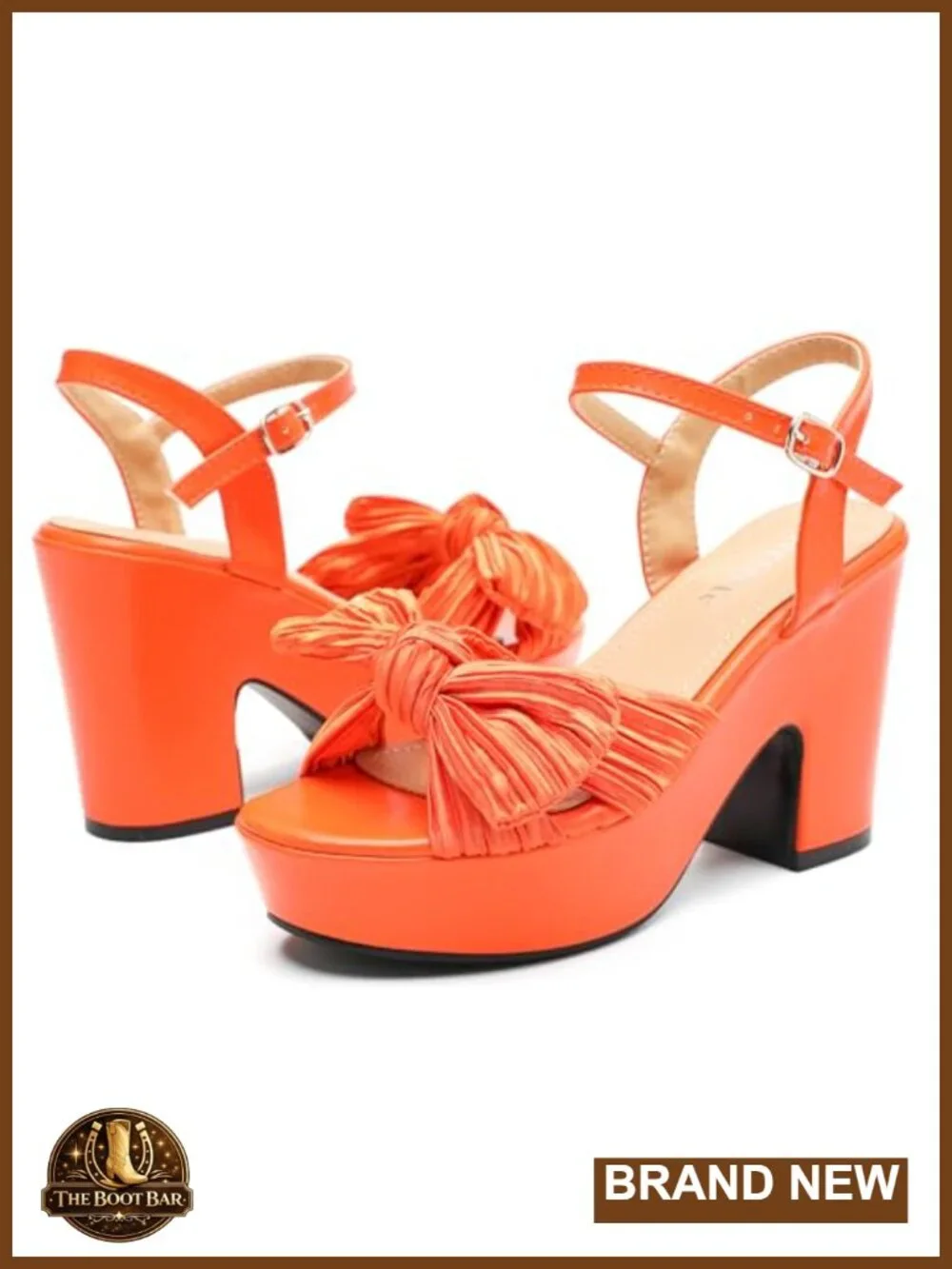 Women's Chunky Heel Platform Sandals with Bow Ankle Strap, Adjustable Buckle,